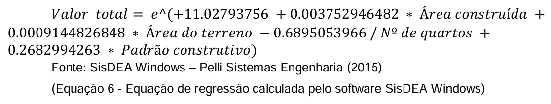 Equação calculada pelo SisDEA Windows (2015).
